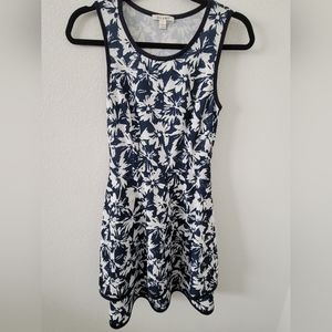 Navy blue and white floral tiered dress